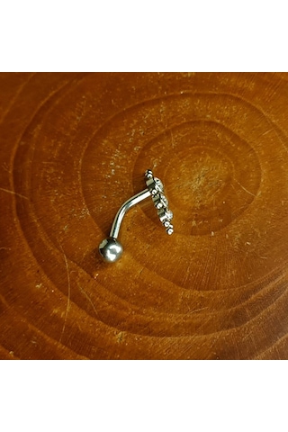 Aya Tasarım Gümüş Renk Ters Taşlı Göbek Piercing Gümüş