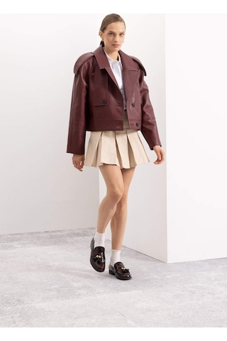 Defacto Coool Piliseli Normal Bel Basic Düz Gabardin Mini Etek D5265AX24AUER42 Ekru