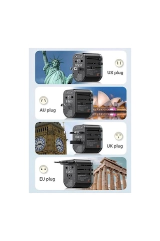 Universal Seyahat Priz Dönüştürücü Adaptör, 45w Şarj Cihazı, 2x Usb Girişi, 3x Type-c Girişi, Uluslararası Güç Adaptörü, Us, Uk, Eu, Au Evrensel Uyum Çok Renkli