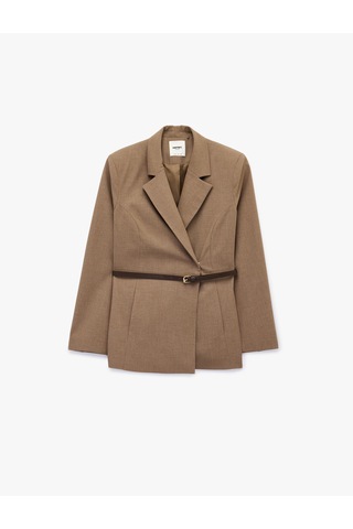 Koton Kruvaze Yaka Uzun Kollu Kemerli Blazer Ceket Vizon 6sak50099uw