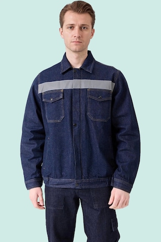 Erkek Denim Isg Mont Koyu Reflektör Detaylı Ce Tulipa Kot İş Güvenliği Reflektörlü Ceket Lacivert