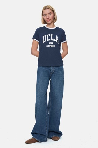 Savannah Lacivert Bisiklet Yaka Baskılı Standard Fit Kadın Tshirt Lacivert
