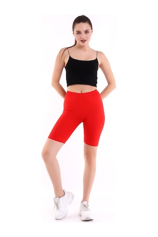Self Clothing Kadın Kırmızı Penye Kumaş Yüksek Bel Kısa Tayt Slf1295