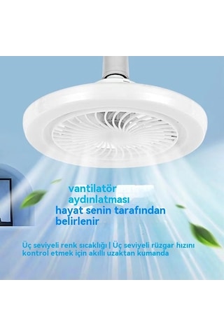 Maoyaya E27 Fan Işığı - Sessiz Tavan Fanı, 3 Renkli Karartma Aydınlatması Beyaz