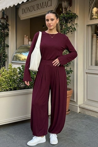 Madmext Bordo Likralı Modal Şalvar Takım Mg2784
