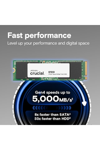 Crucıal Ct1000e100ssd8, E100, 1tb, 5000/4500, Gen4, Nvme Pcıe M.2 2280, Ssd