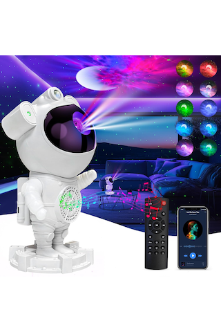 Astronot Galaxy Projeksiyon Gece Lambası Beyaz
