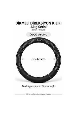 Trobus Peugeot Rifter 2019-2023 Uyumlu Dikmeli Direksiyon Kılıfı Akış Siyah Beyaz Siyah - Beyaz