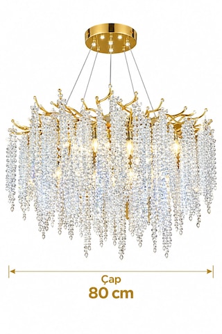 Ağaç Model 80 Cm Taşlı Avize Gold