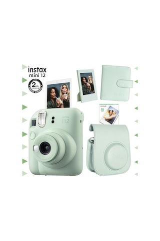 Fujifilm Instax Mini 12 Fotoğraf Makinesi + 10'lu Film + Çerçeve + Kare Albüm + Deri Kılıf Seti Yeşil