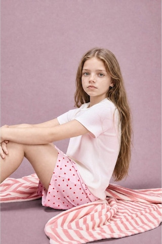Defacto Regular Fıt Fitilli Kaşkorse Şort Tişört 2li Pijama Takımı Kız Çocuk H5705a826smer233 Ekru-er233