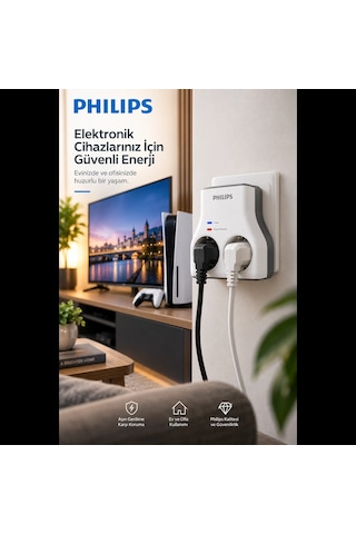 Phılıps Chp7022w/62 2li Akım Korumalı Priz 1140 Joules Beyaz 1923 Diğer