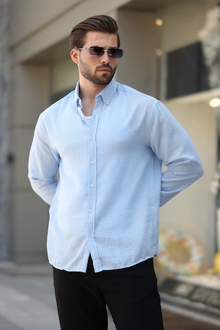 Madmext Bebe Mavisi Uzun Kollu Oversize Erkek Gömlek 6735 Bebe Mavisi