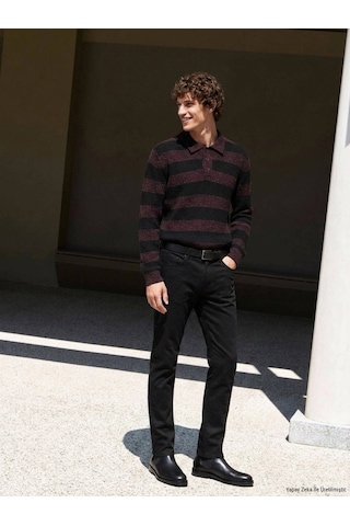 Kip Siyah Düz Dokuma Slim Fit Spor Pamuk Karışımlı Pantolon