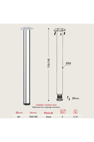 Gürçayhırdavat Gürçay Masa Ayağı 4 Adet 1.Kalite