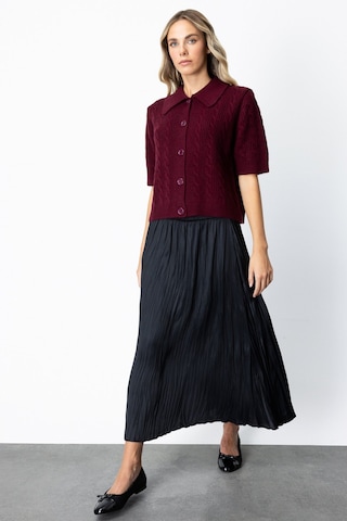 On Kadın Kırışık Görünümlü Midi Etek 64209 Siyah Siyah