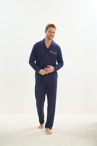 Sevim Erkek Uzun Kol Gömlek Yaka Önden Düğmeli Lacivert Pijama Takım C0t1n5o9 001