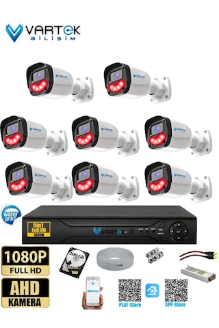 8 Lı 5mp Full Hd 1080p Atom Ledli 500 Gb Hdd Güvenlik Kamera Seti Gece Görüşlü Tak Çalıştır İp Gerektirmez