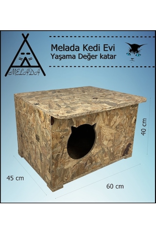 Melada Kedi Evi Dış Ortam Uygun Ahşap Kedi Evi Osb 60x45x40 Cm