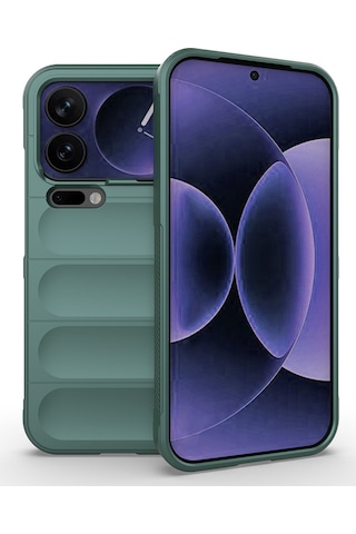 Maks Technology Mi 17 Pro Max Kılıf Esnek Tpu Oyuklu Arka Yüzey Tasarımlı Mkst Etnik Silikon Kapak - Koyu Yeşil
