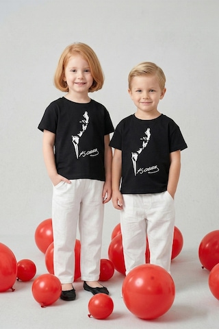 Luess Unisex Çocuk Kabartma Baskı %100 Pamuk Atatürk Tişört 3-4 Yaş 8-9 Yaş Siyah