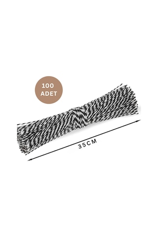 Kesilmiş Siyah Beyaz İp Seti, 100lü-35 Cm, Hediye Paketleme & Süsleme İpi, Etiket Ve Ambalaj İpi