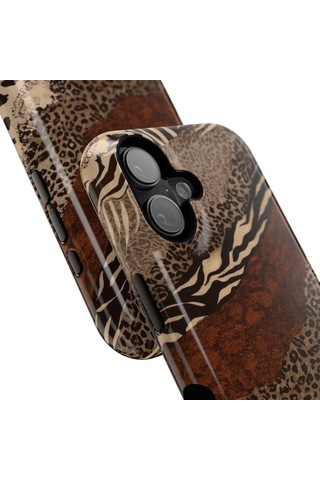 İphone 17 Kılıf Kahverengi Animal Mix Desenli Şık Tasarım Telefon Kılıfı Leopar