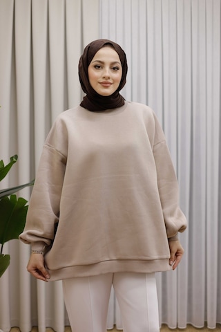 Moonsc Oversize Sweat 3 İplik Şardonlu Bej