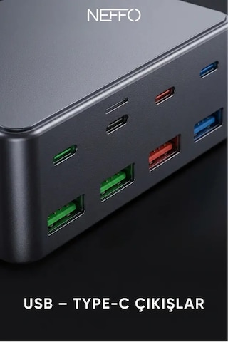 Gan3 Akıllı Çoklu Şarj İstasyonu 10 Port Usb-c + Usb-a Hızlı Şarj Adaptörü Şarj Aleti