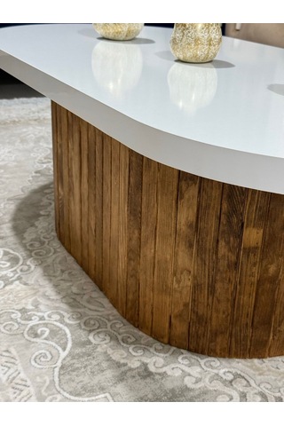 Oval Model 120x60 Cm Kahverengi Ayak Kalın Kenarlı Orta Sehpa Ahşap Ayaklı Kahverengi