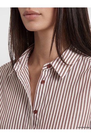 LC Waikiki Lc Waıkıkı Kahverengi Çizgili Poplin Kadın Gömlek Tunik