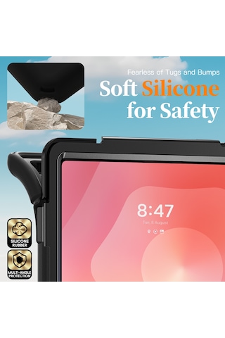 Samsung Galaxy Tab S11 Ultra Kickstand Kılıf Tpu Pc Silikon Tablet Kılıfı Ve Omuz Askısı - Siyah Tablet Kılıfı