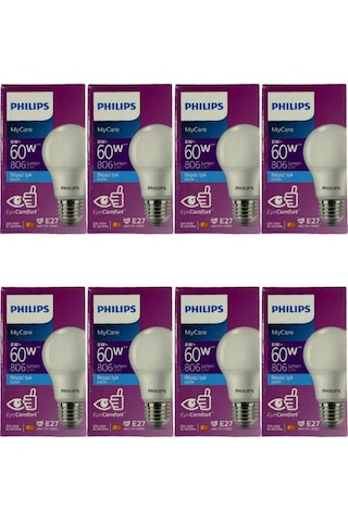 Philips 8w 60w 6500k Beyaz Işık E27 Duylu Klasik Led Ampul 8 Adet