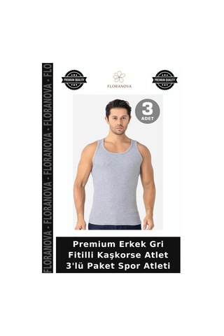 Floranova Premium Erkek Gri Fitilli Kaşkorse Atlet 3'lü Paket Spor Atleti