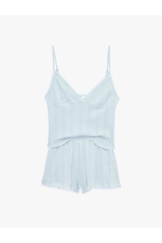 Koton Pamuklu Askılı Pijama Takımı Açık Mavi 6slk40140mk