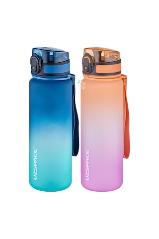 Uzspace 2'li Tritan Matara Seti 500 Ml Çift Renk Softtouch Ff Collection Tritan Su Matarası Mavi Turkuaz - Mor Turuncu