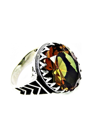 Zultanit Oval Büyük Taşlı Gümüş Erkek Yüzük