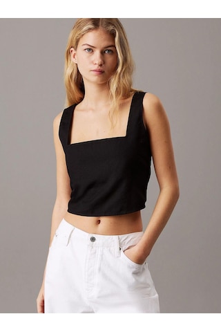 Calvin Klein Kadın Sırt Düğme Kapama Kalın Askı Crop Boy Siyah Büstiyer J20j225347-beh-7872 Siyah