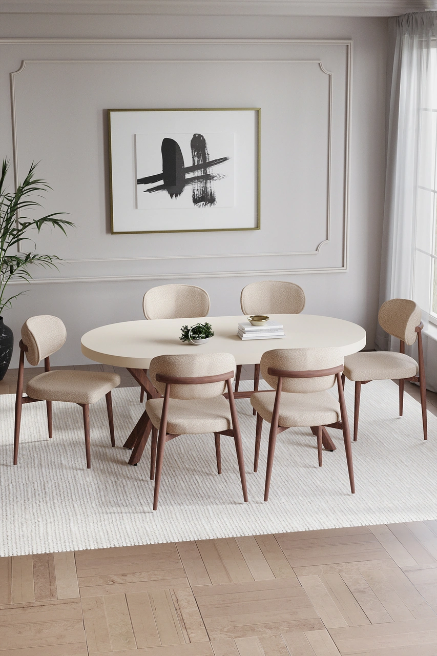 Bohem Polo Mutfak Masası Takımı 6 Kişilik Ahşap Görünümlü Kapiçino Ahşap Görünümlü