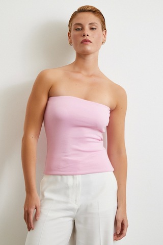 Straplez Top Pembe Pembe