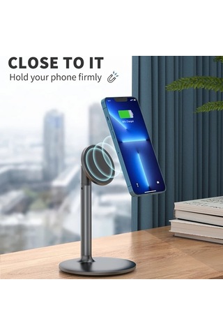 Motion003 Manyetik Akıllı Telefon Standı Siyah 18 29cm 25 4cm 360 Derece Döner Alüminyum Siyah