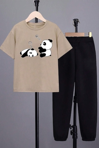 Uyguntarz Çocuk Sleep Panda Alt - Üst Eşofman Takımı Siyah