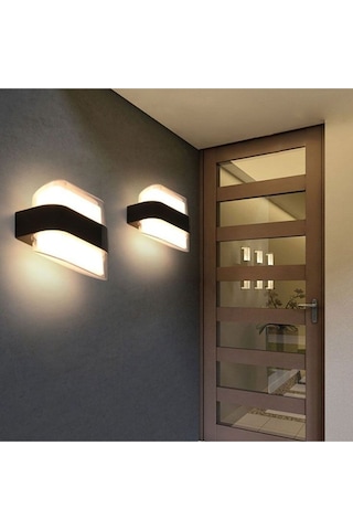 12 Watt Gün Işığı Ledli Dış Mekan, Balkon, Bahçe, Duvar, Teras, Kamelya, Veranda Apliği, Led Armatür Siyah
