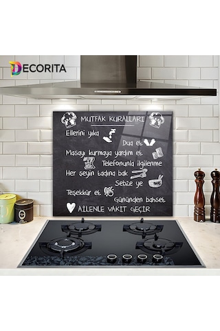 Decorita Mutfak Kuralları - Kara Tahta | Cam Ocak Arkası 52x60cm