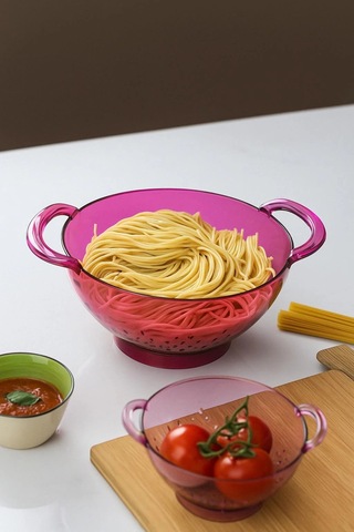 Akrilik Pembe Makarna Süzgeçi & Sebze Meyve Süzgeçi Çok Renkli