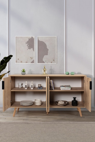 4514 Sırma 150 Cm Ahşap Ayaklı , Metal Kulplu Konsol , Safir , Salon , Oturma Odası , Tv Ünitesi Safir