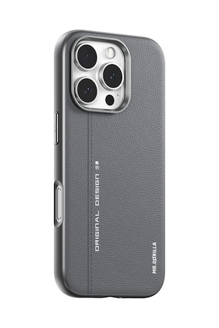 Apple Uyumlu iPhone Blueo 16 Pro Gri Premium Leather Magsafe Deri Telef