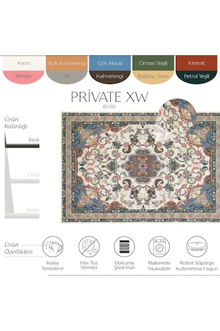 Cool Halı Private Xw Canlı Renkli Premium Bohem Halı Yıkanabilir Çiçek Desenli Vintage Salon Halısı Renklli