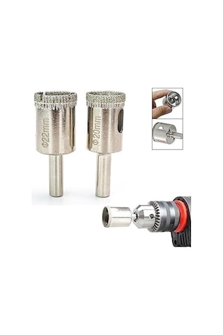 Mermer Granit Fayans Porselen Cam 20mm 22mm Yuvarlak Delme Pancı Elmas Uçlu Delik Açma Karot Ucu 2li