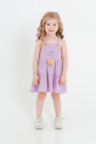 Kız Bebek Çocuk Lila Ayıcık Aksesuarlı Elbise-1161 Lila